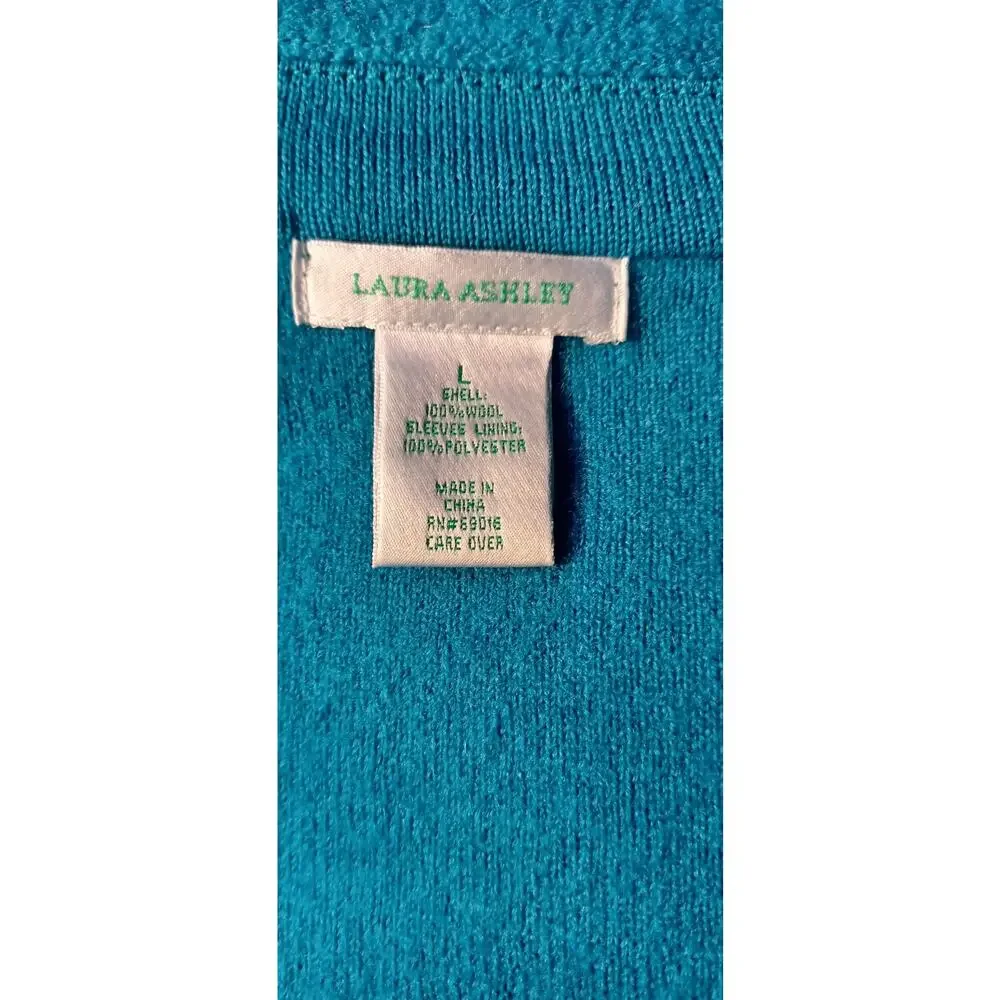 Vintage Laura Ashley Wool Jacket Teal Black Trim Full Zip Women's Large Heritage - Picture 5 of 6